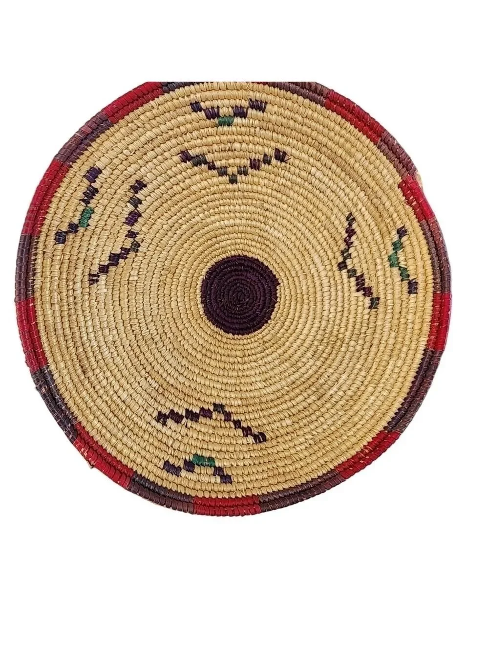 Vintage hand woven basket bowl with platform base southwest native